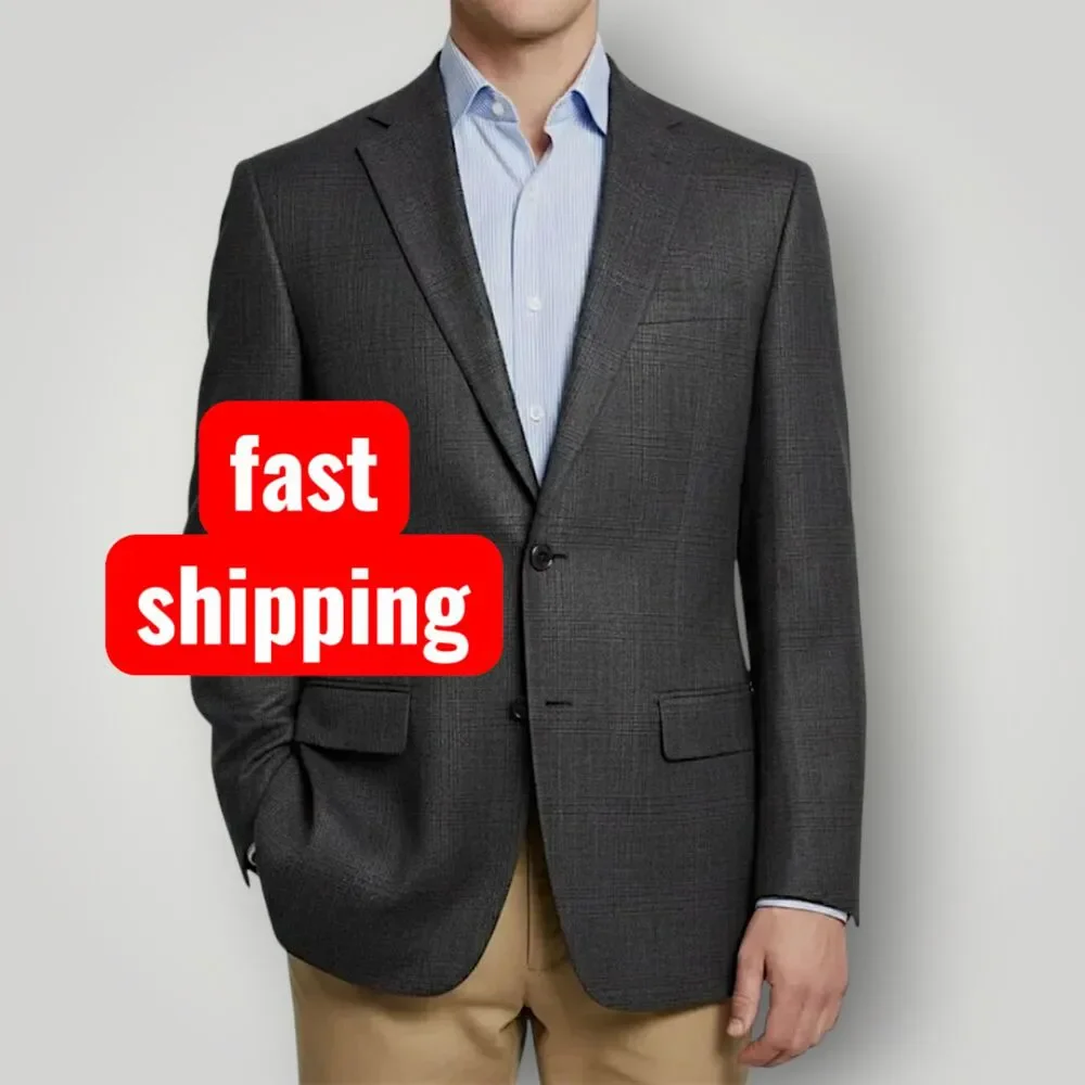 RALPH LAUREN Men’s Blazer 42R Sport Coat 2-Button Jacket Brown Wool Plaid